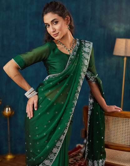 Green Georgette Swarovski Embellished Saree