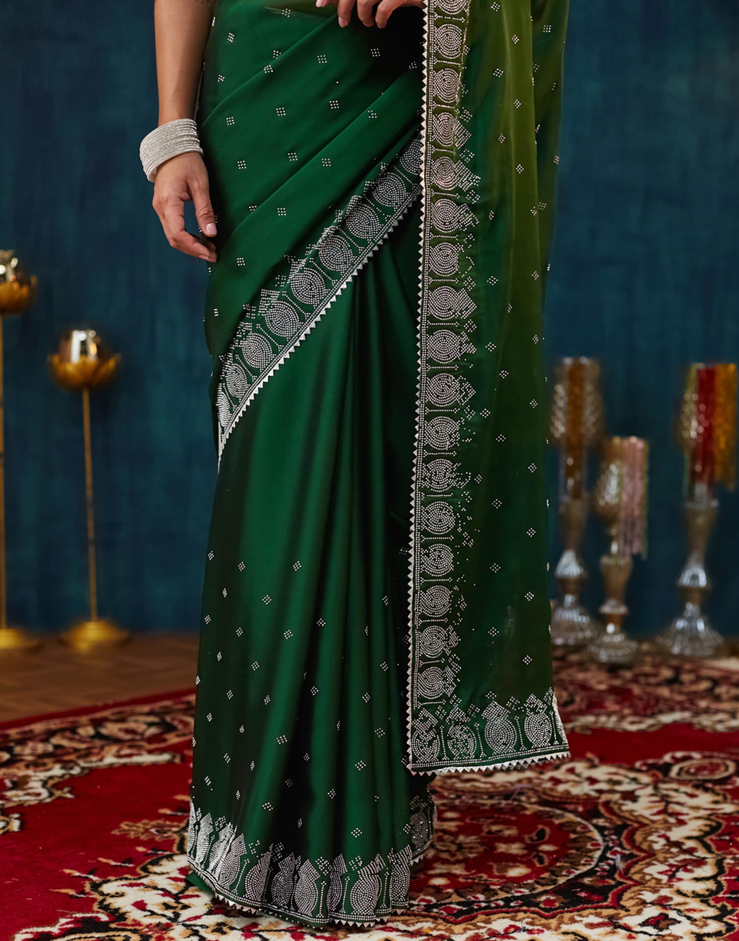 Green Georgette Swarovski Embellished Saree