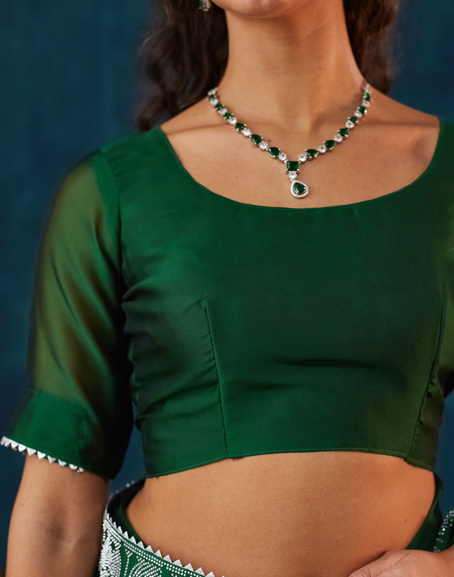 Green Georgette Swarovski Embellished Saree