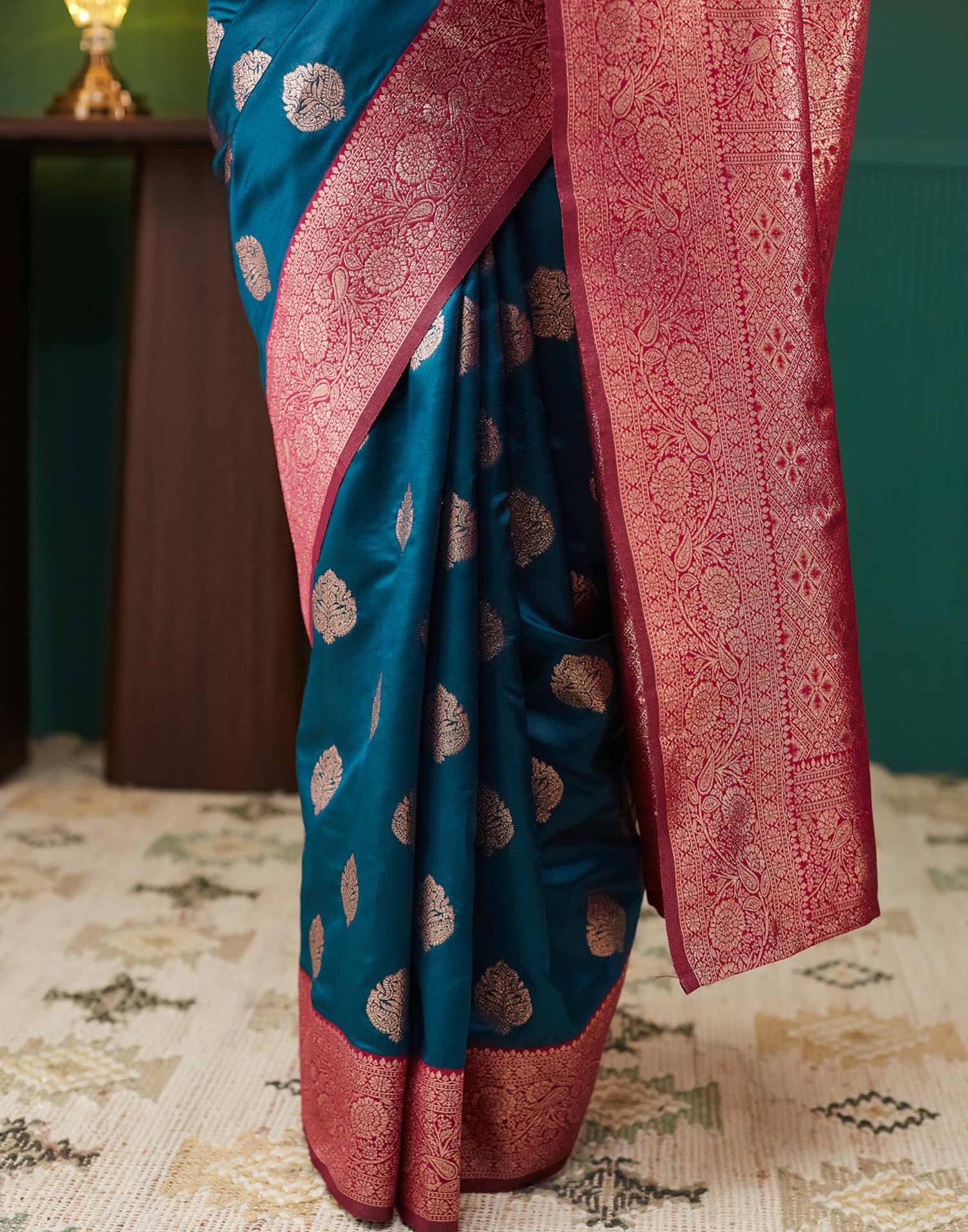 Teal Blue Silk Weaving Banarasi Saree