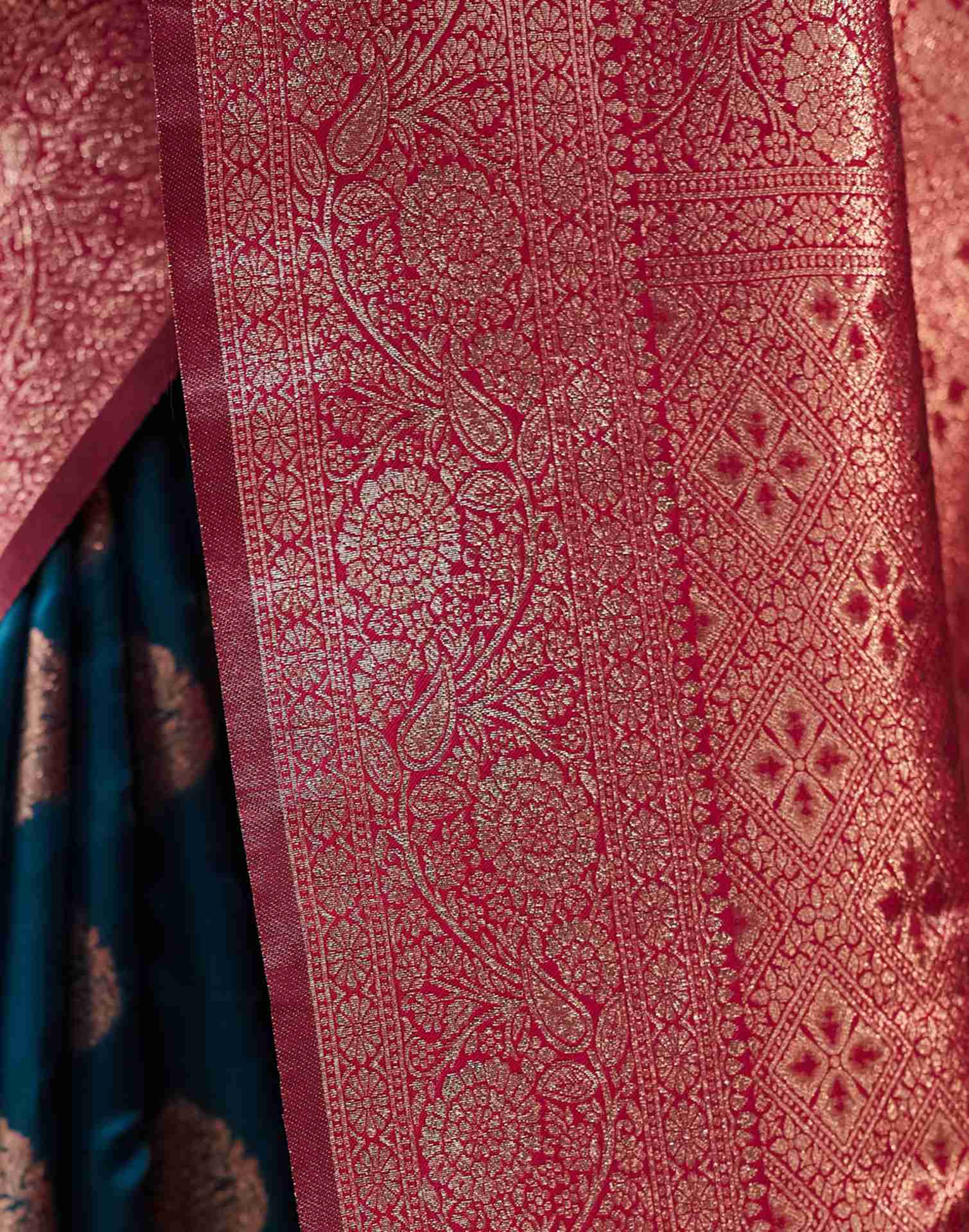 Teal Blue Silk Weaving Banarasi Saree