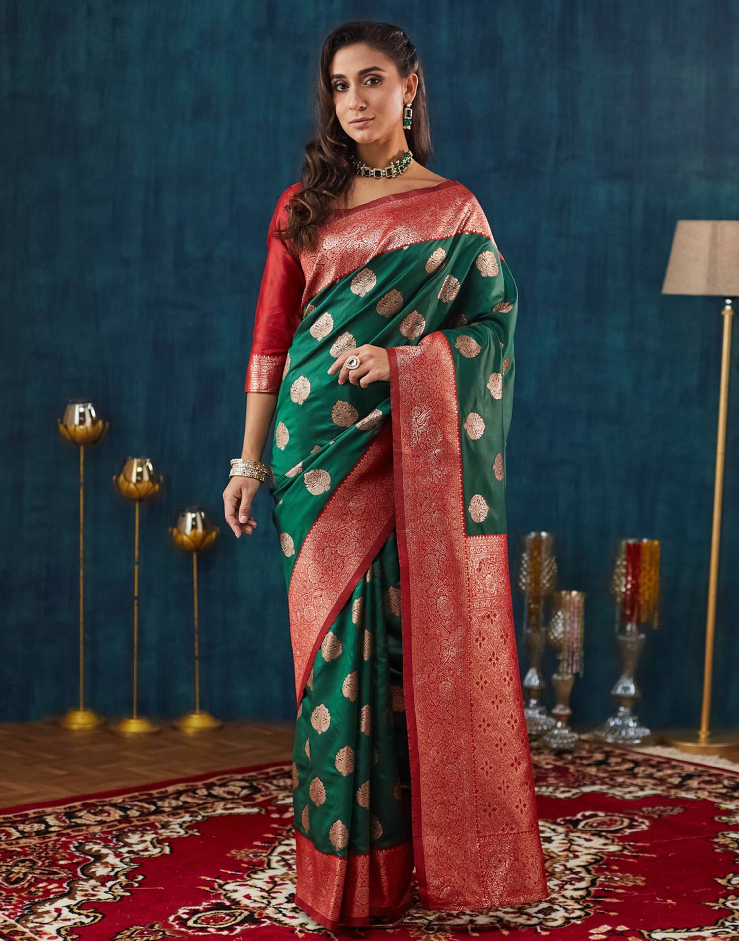 Dark Green Silk Weaving Banarasi Saree