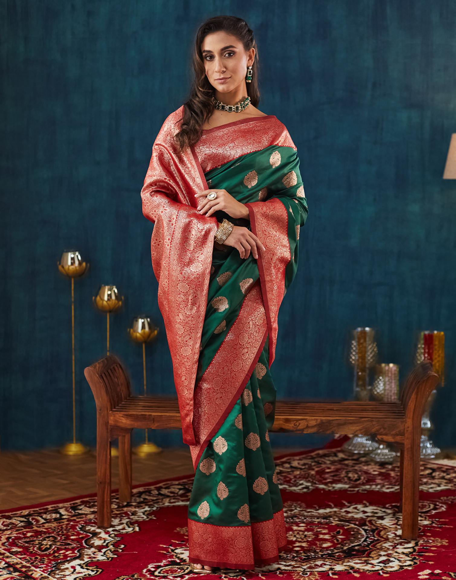 Dark Green Silk Weaving Banarasi Saree