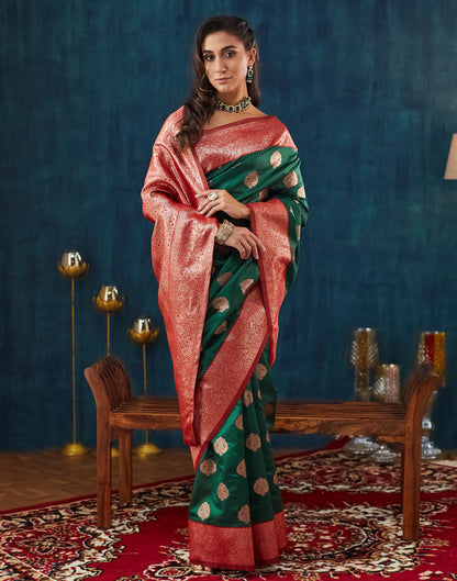 Dark Green Silk Weaving Banarasi Saree