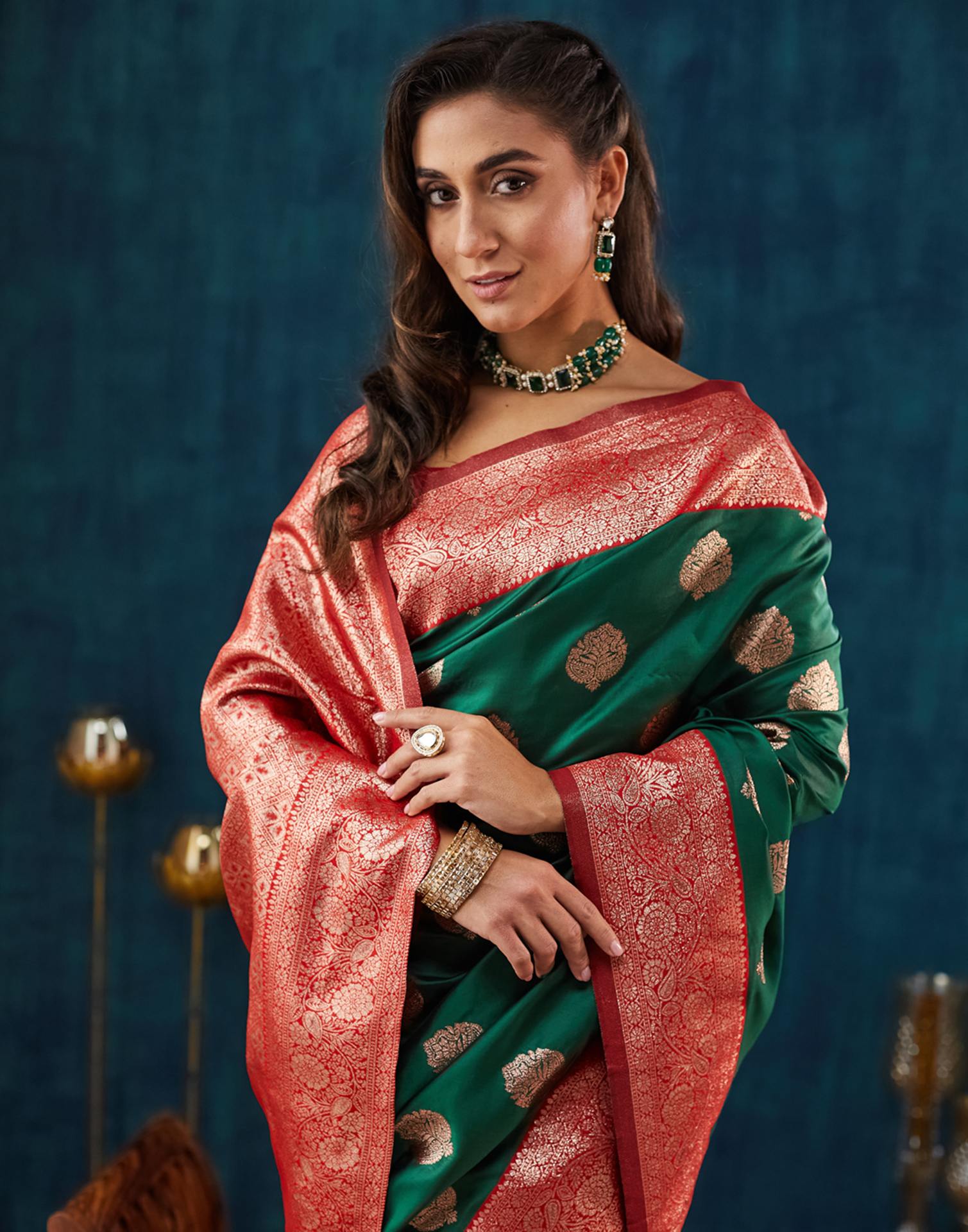 Dark Green Silk Weaving Banarasi Saree