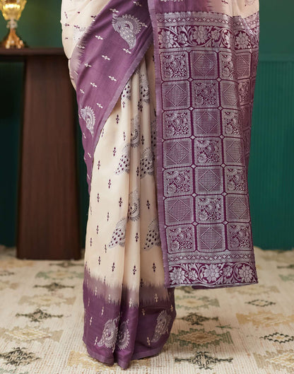 Ivory Silk Weaving Banarasi Saree