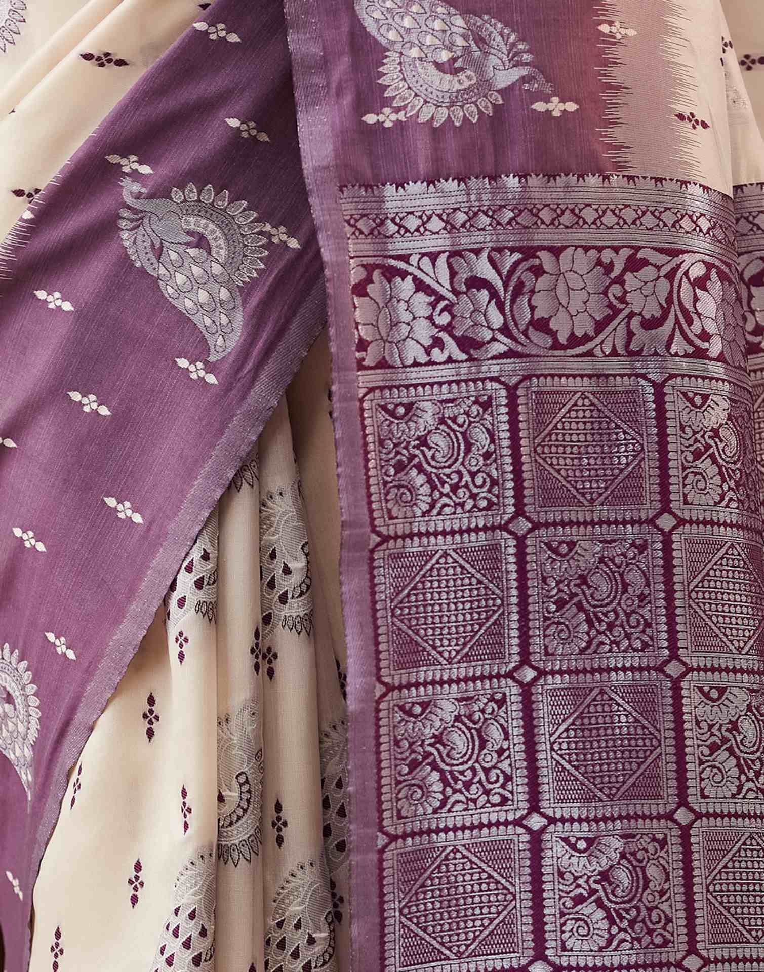 Ivory Silk Weaving Banarasi Saree