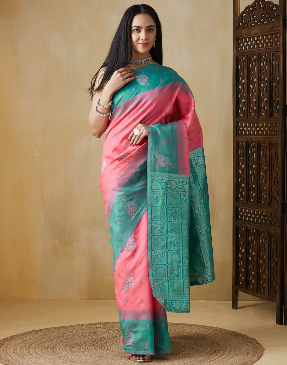 Bright Pink Silk Woven Saree