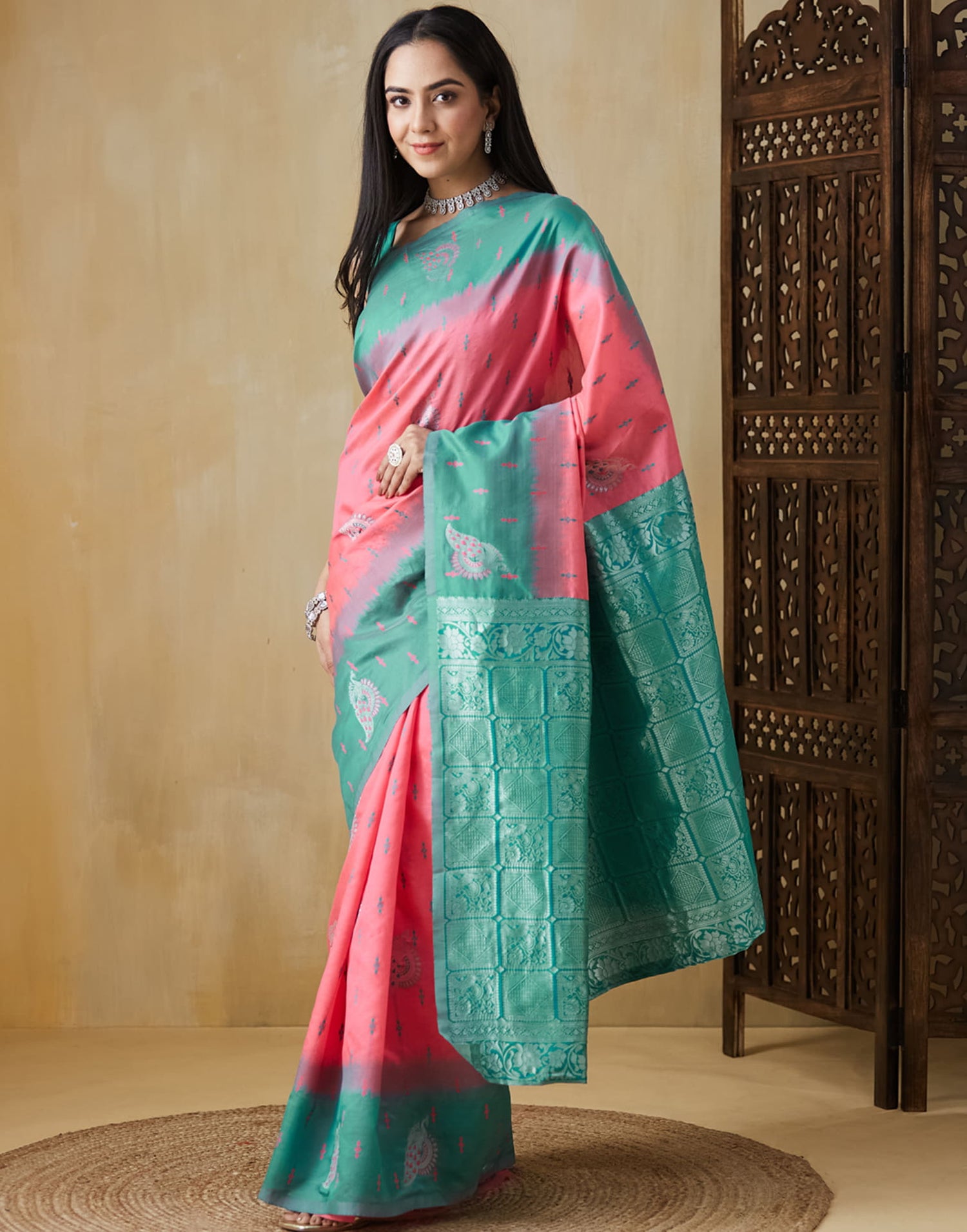 Bright Pink Silk Woven Saree