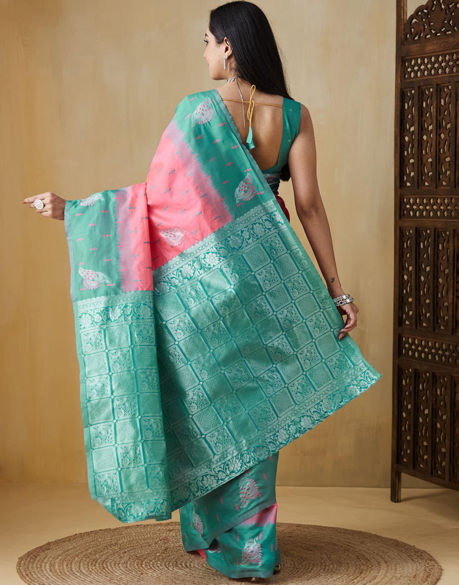 Bright Pink Silk Woven Saree