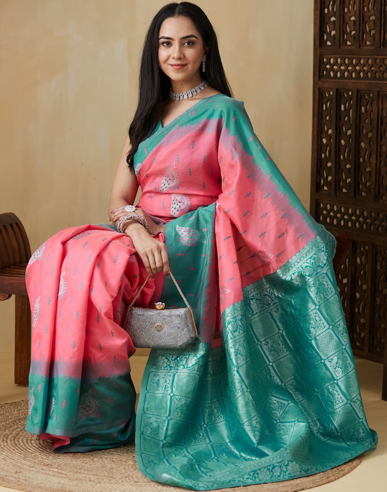 Bright Pink Silk Woven Saree