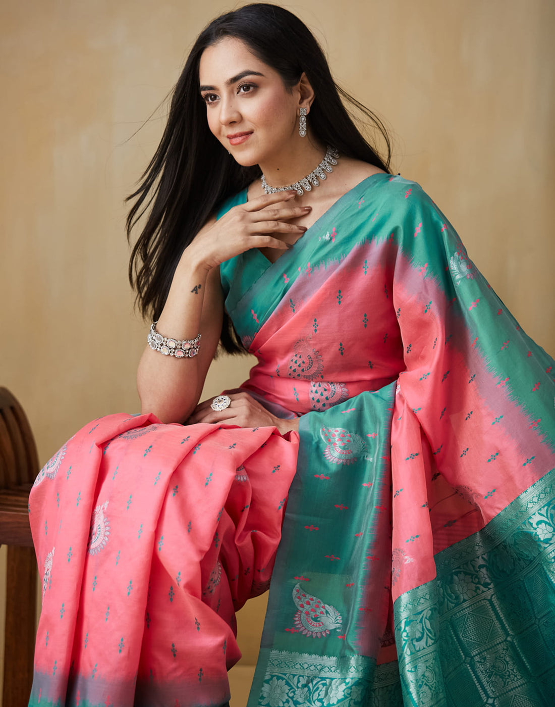 Bright Pink Silk Woven Saree