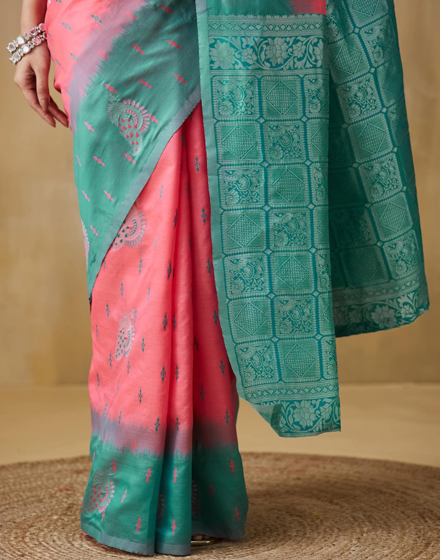 Bright Pink Silk Woven Saree