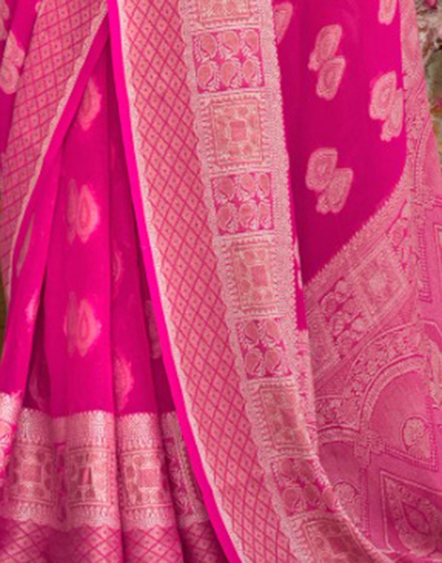 Bright Pink Georgette Weaving Banarasi Saree