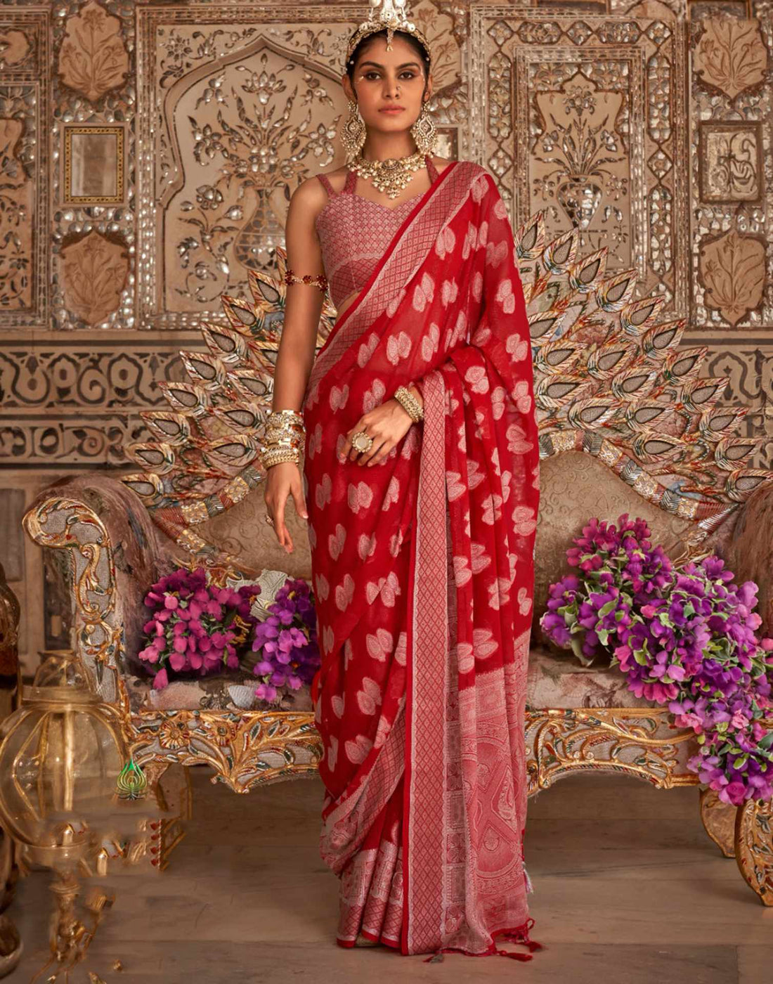 Red Georgette Weaving Banarasi Saree