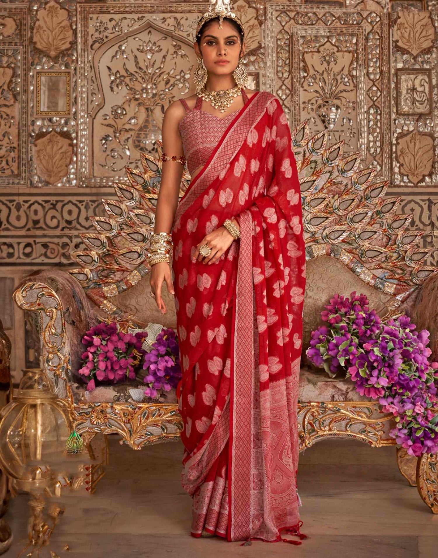 Red Georgette Weaving Banarasi Saree