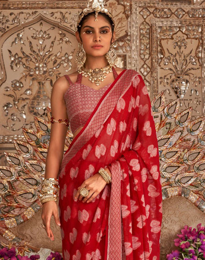 Red Georgette Weaving Banarasi Saree