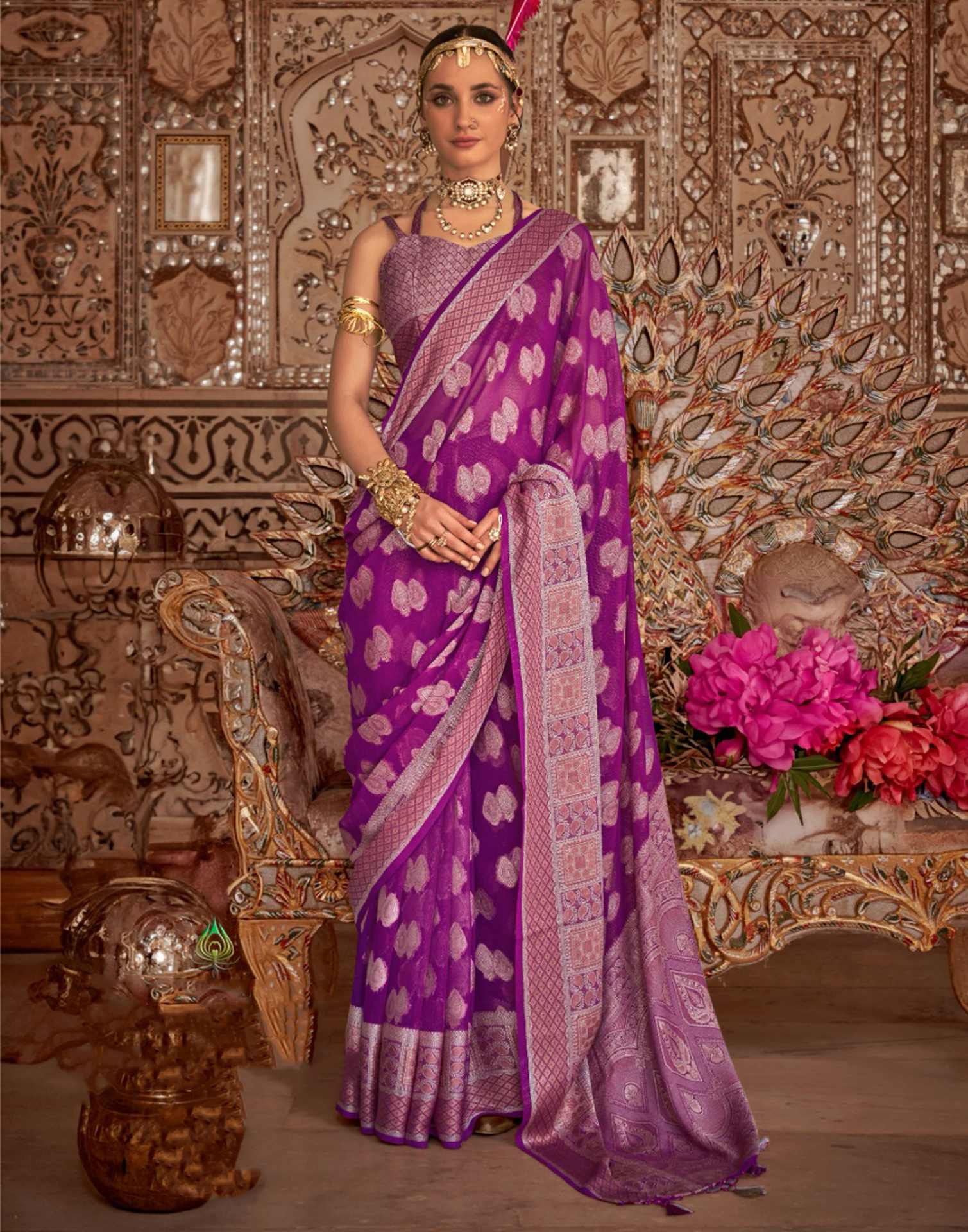 Purple Georgette Weaving Banarasi Saree