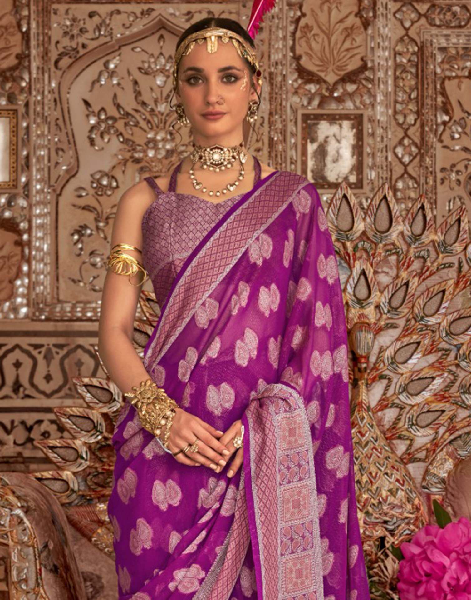 Purple Georgette Weaving Banarasi Saree