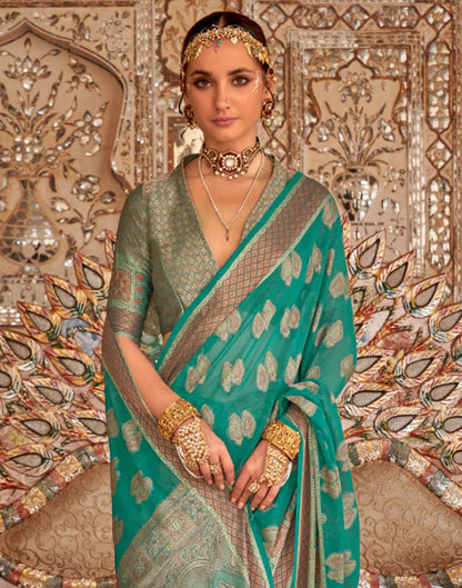 Teal Green Georgette Weaving Banarasi Saree