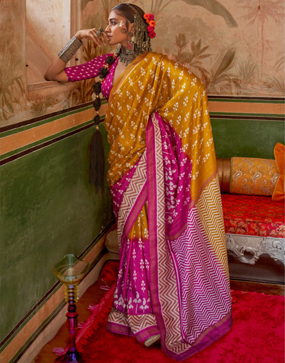 Turmeric Yellow Silk Printed Saree