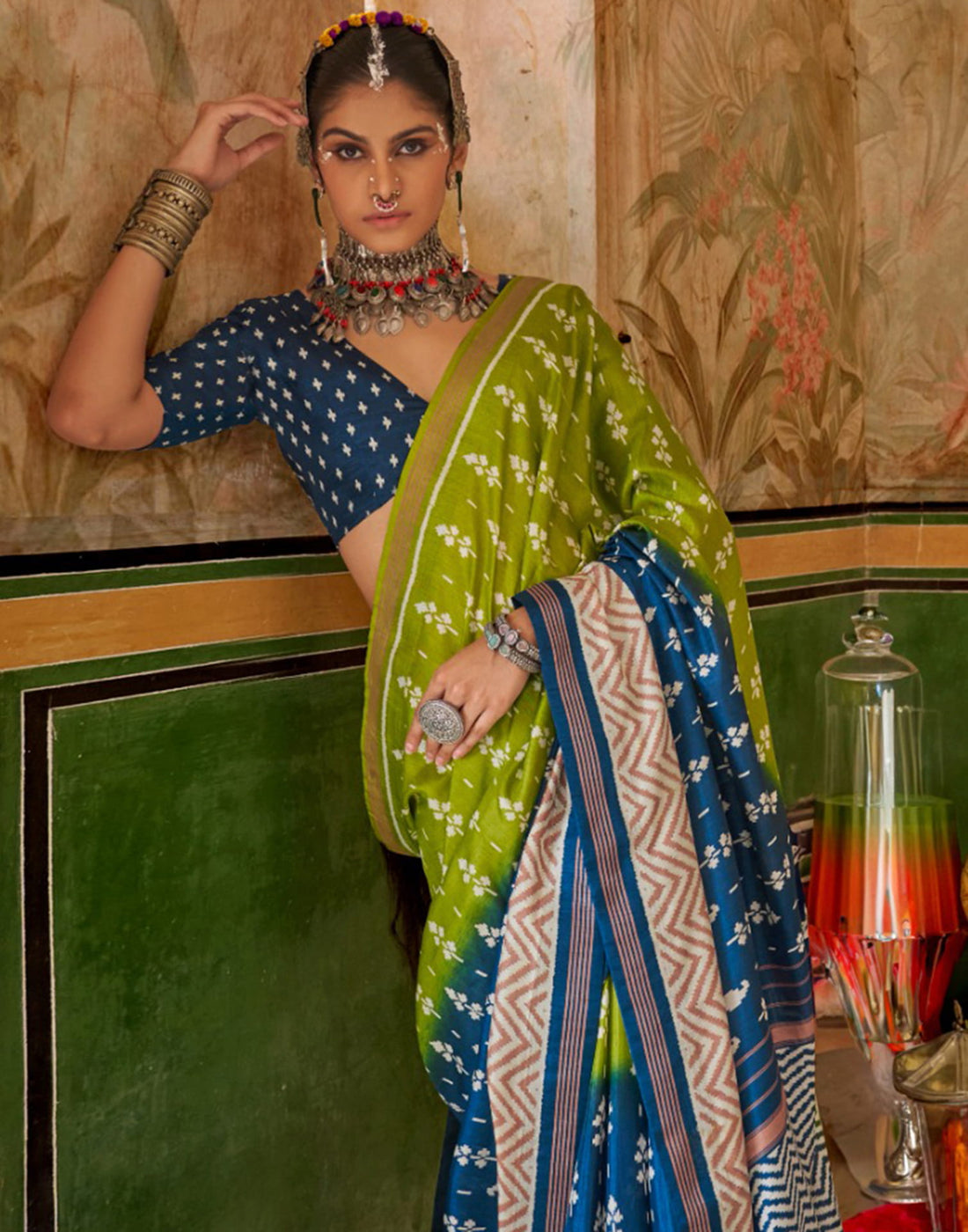 Green Silk Printed Saree