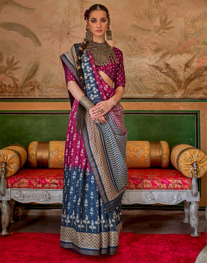 Dark Pink Silk Printed Saree