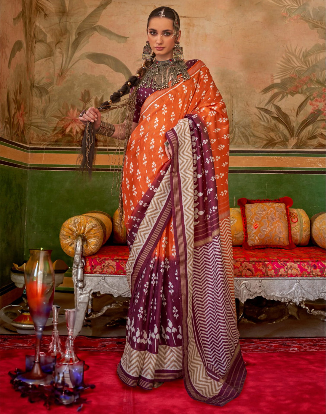 Orange Silk Printed Saree