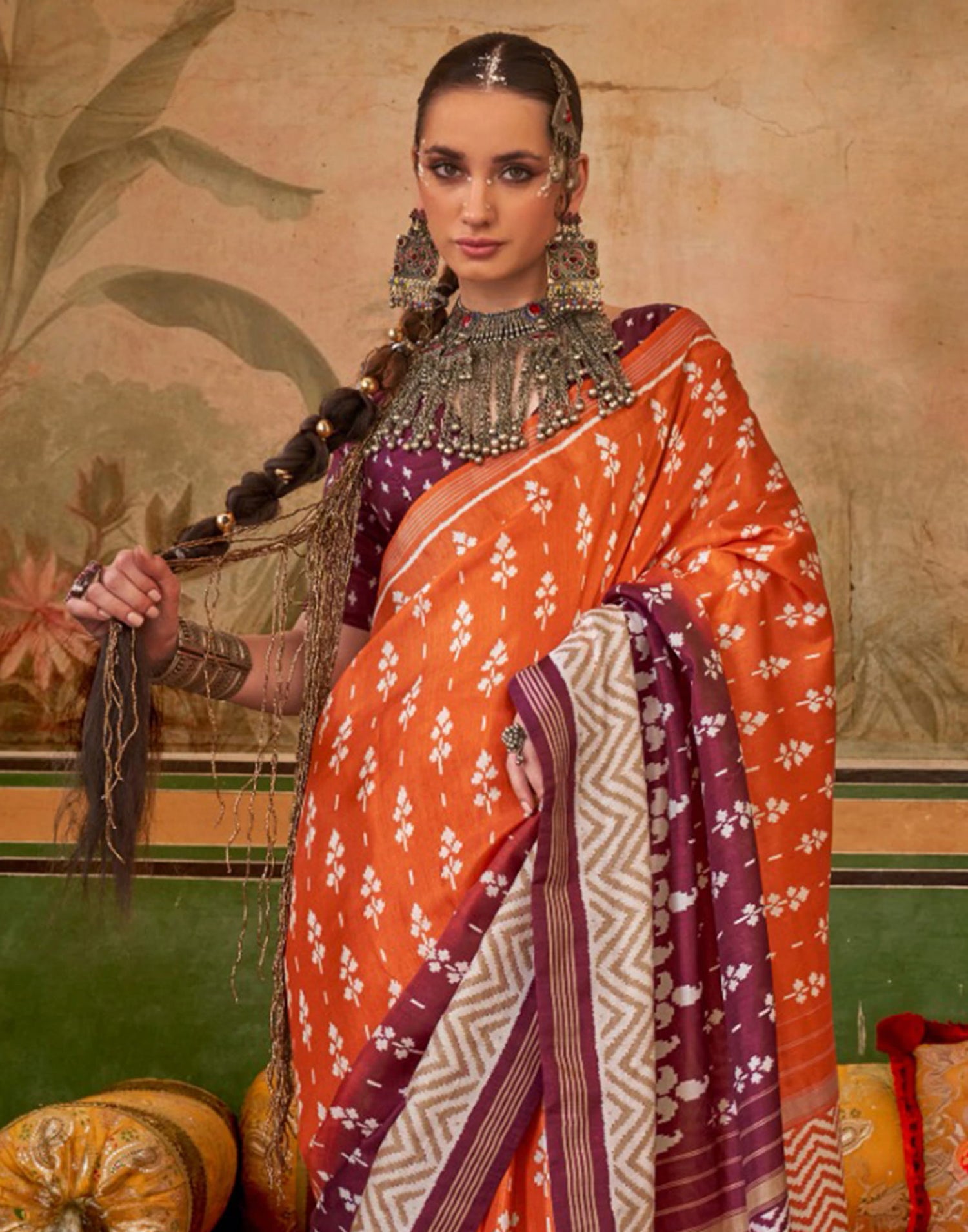 Orange Silk Printed Saree