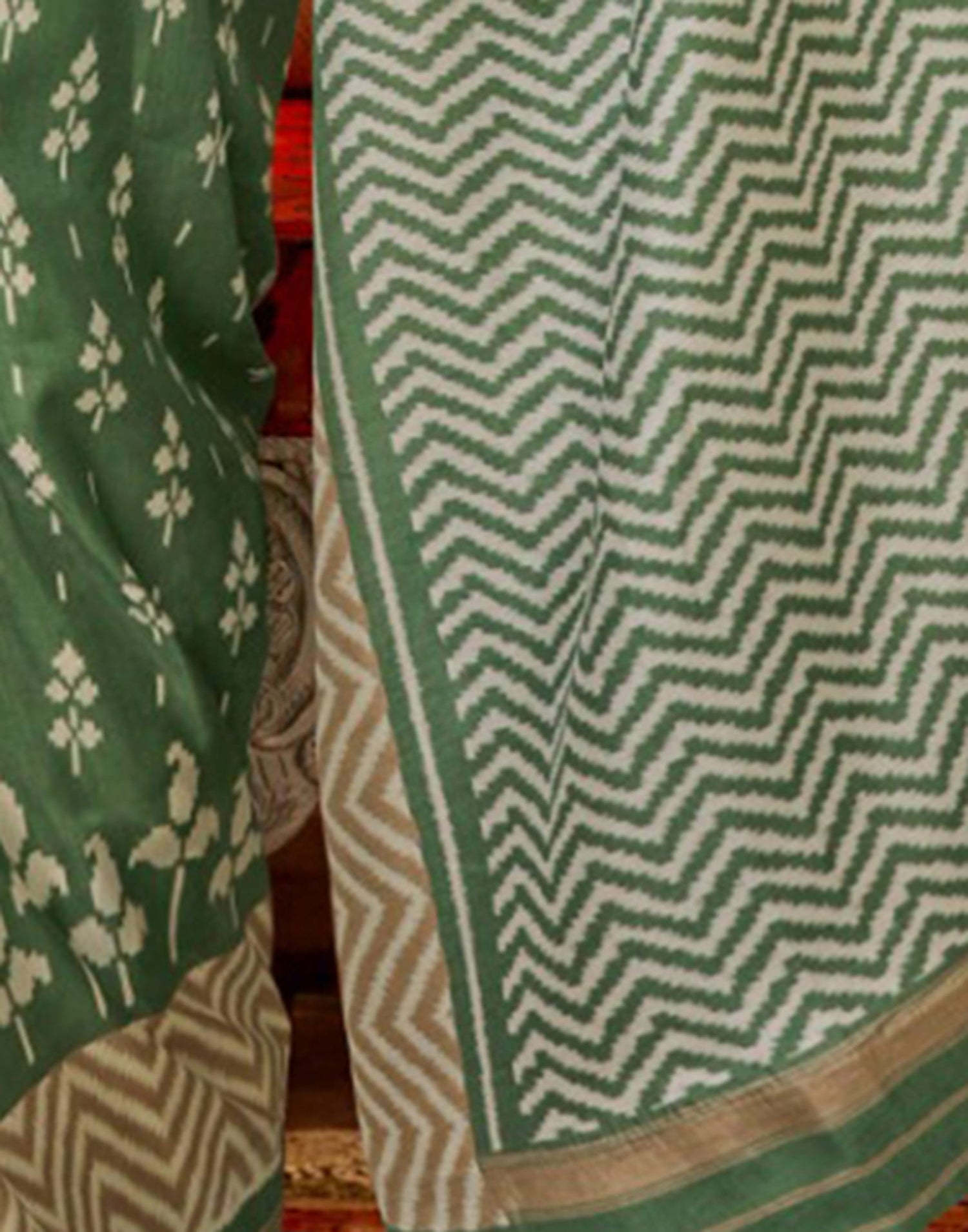 Dusty Green Silk Printed Saree