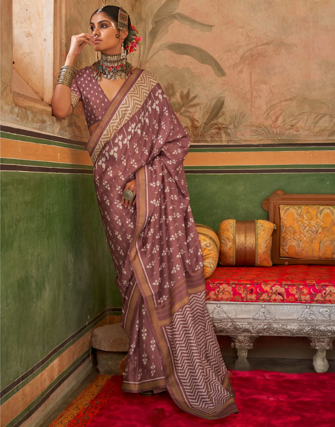 Mauve Silk Printed Saree