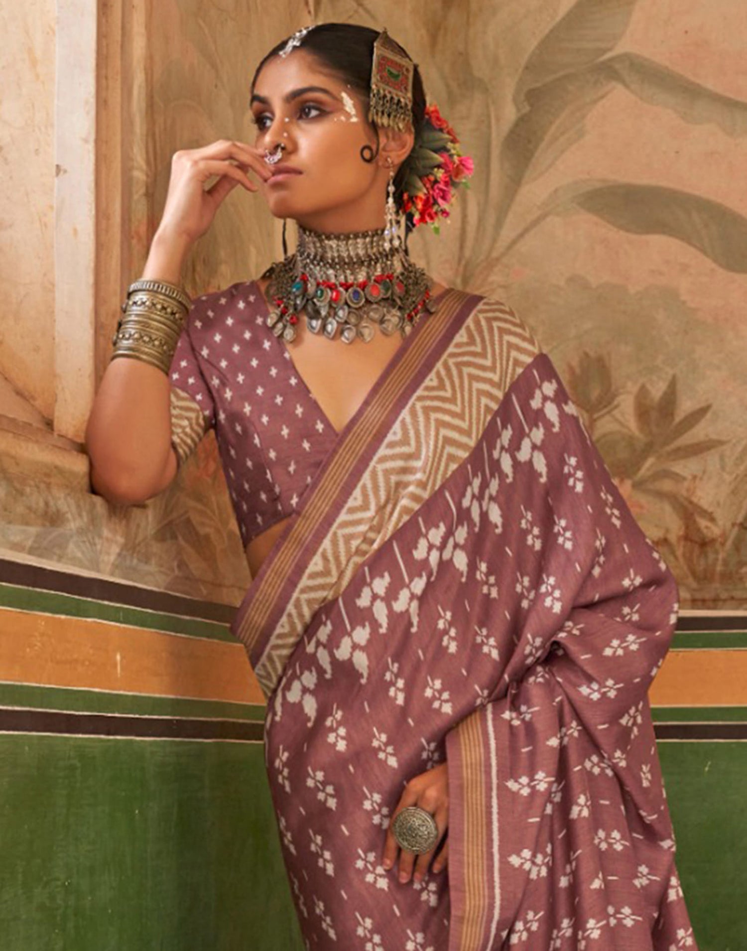 Mauve Silk Printed Saree