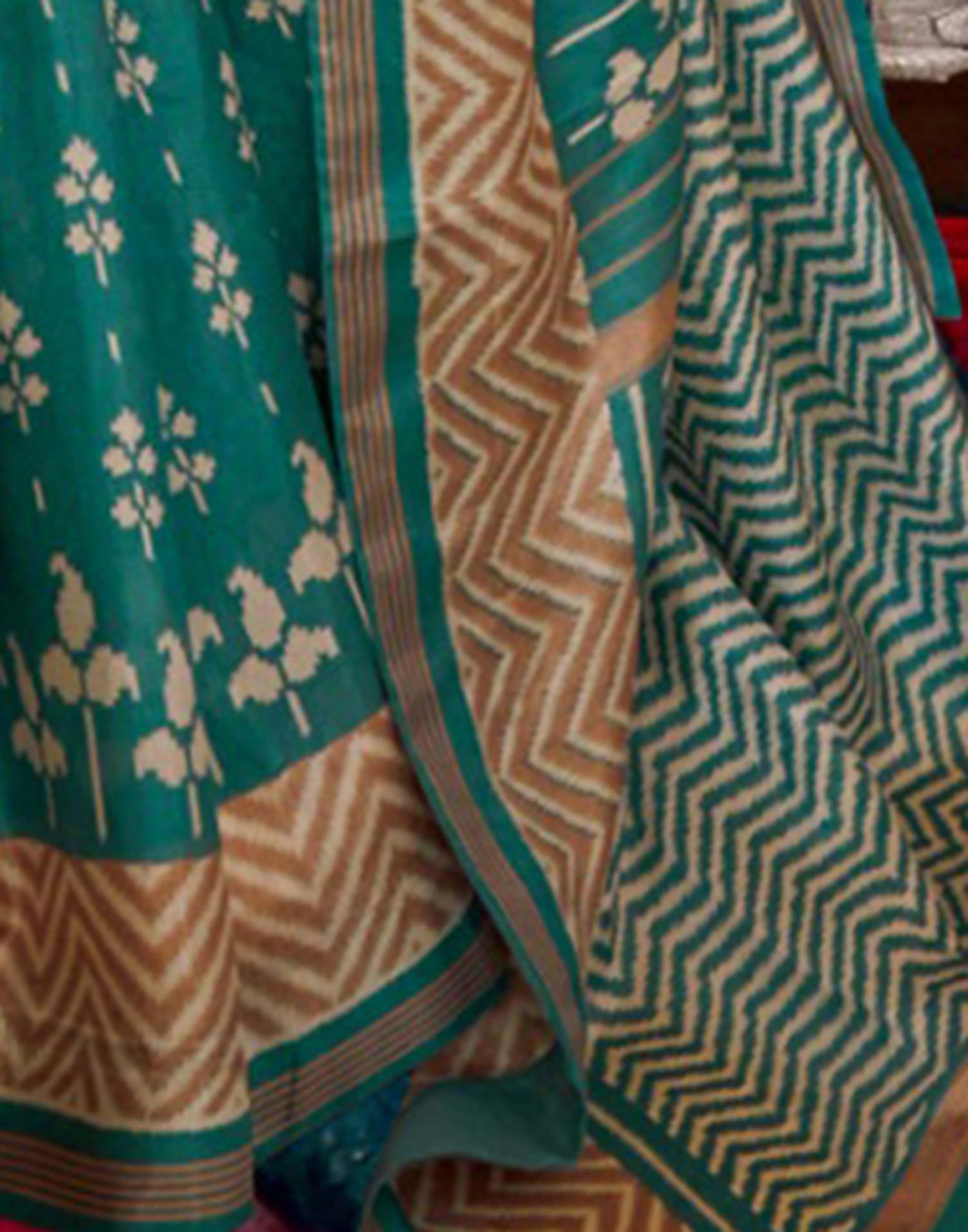 Teal Blue Silk Printed Saree