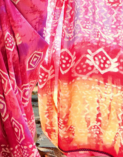 Dark Pink Cotton Printed Saree