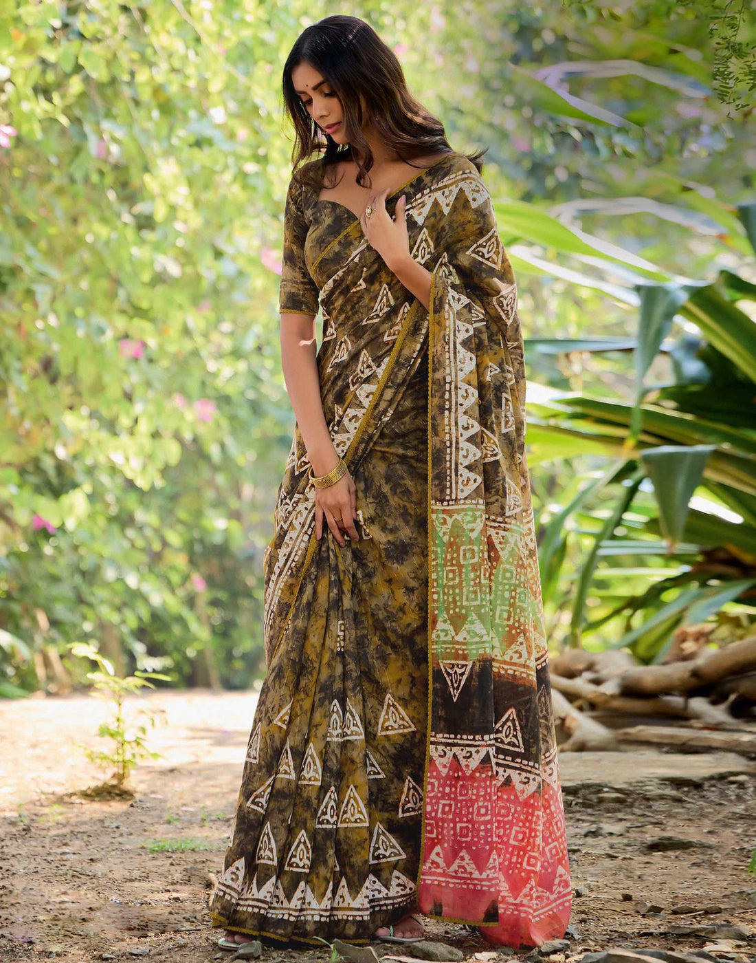 Mustard Yellow Cotton Printed Saree