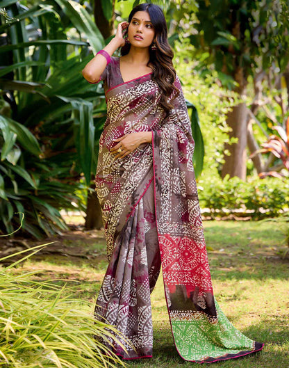 Stone Grey Cotton Printed Saree