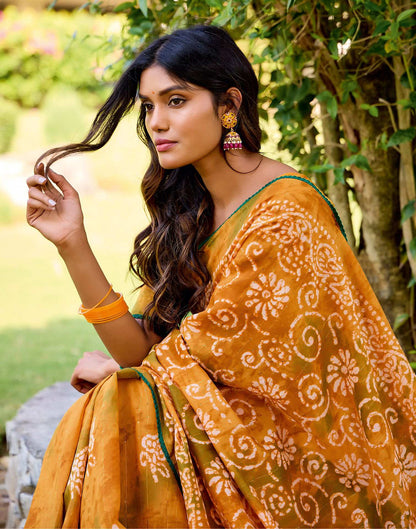 Turmeric Yellow Cotton Printed Saree