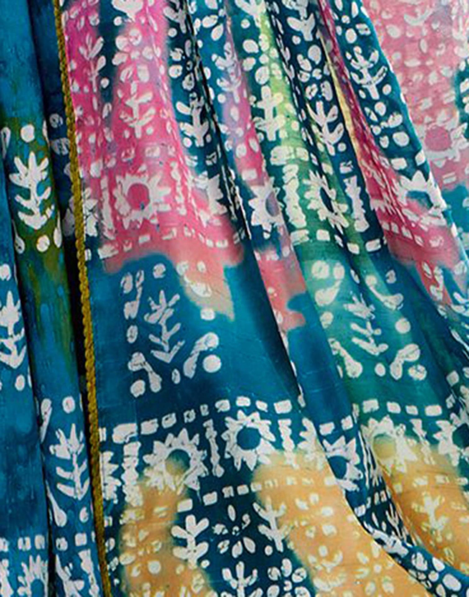 Teal Blue Cotton Printed Saree