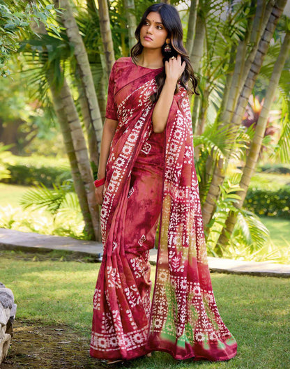 Ruby Red Cotton Printed Saree