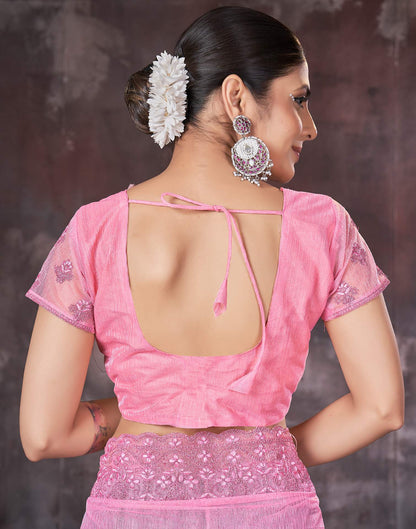 Pink Organza Embroidery Embellished  Saree