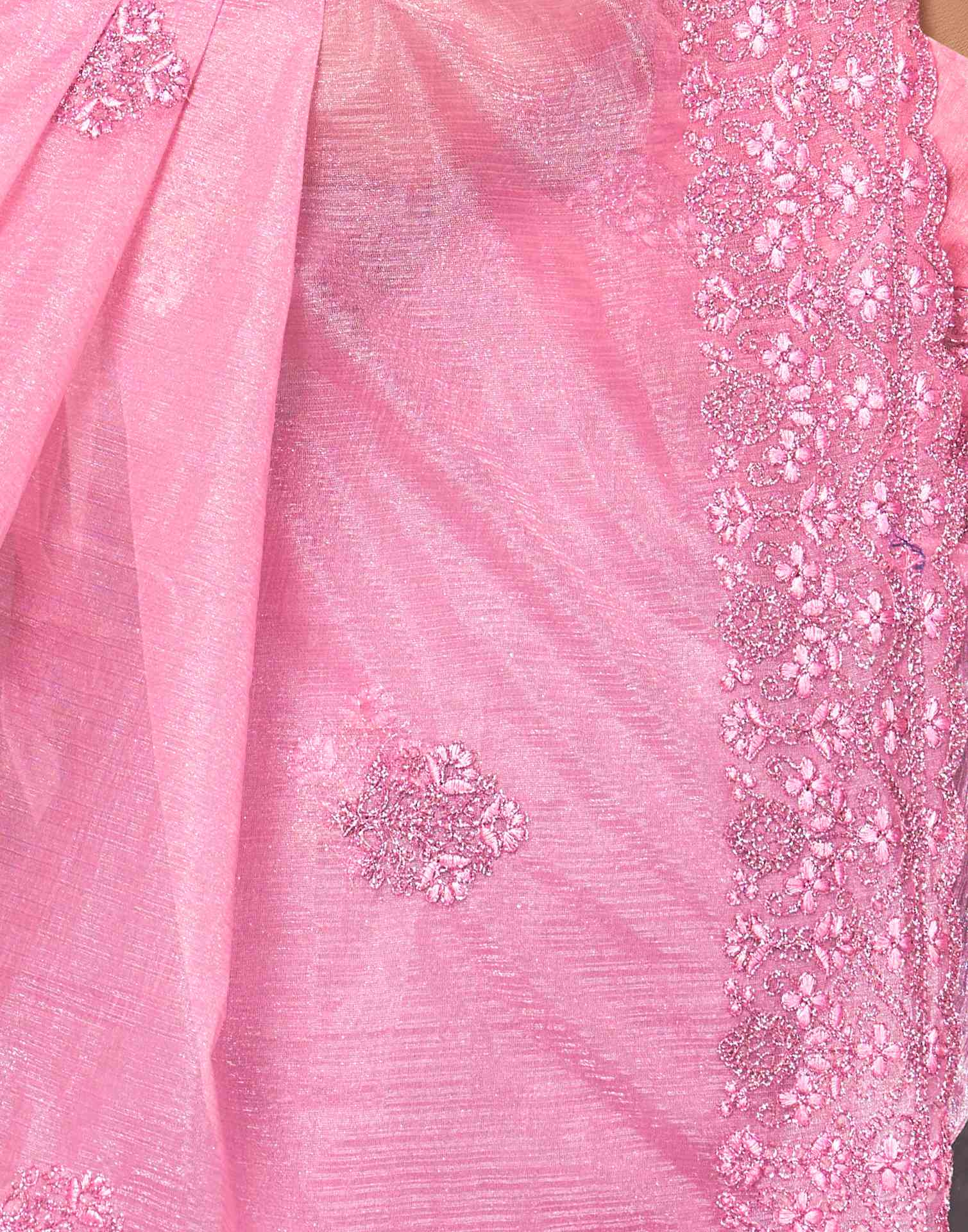 Pink Organza Embroidery Embellished  Saree