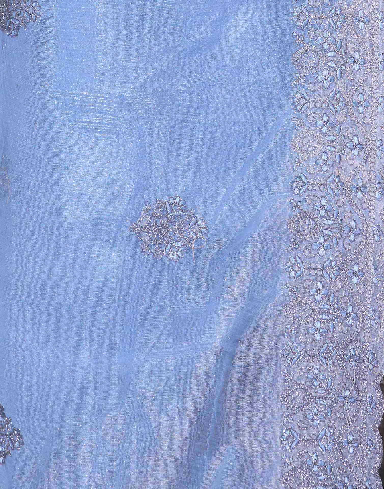 Cloudy Blue Organza Embroidery Embellished  Saree