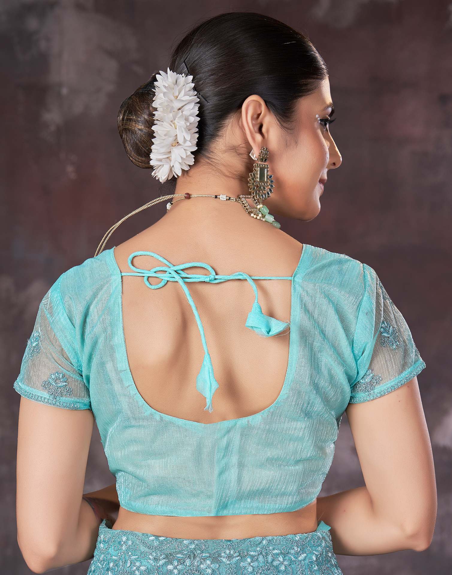 Light Blue Organza Embroidery Embellished  Saree