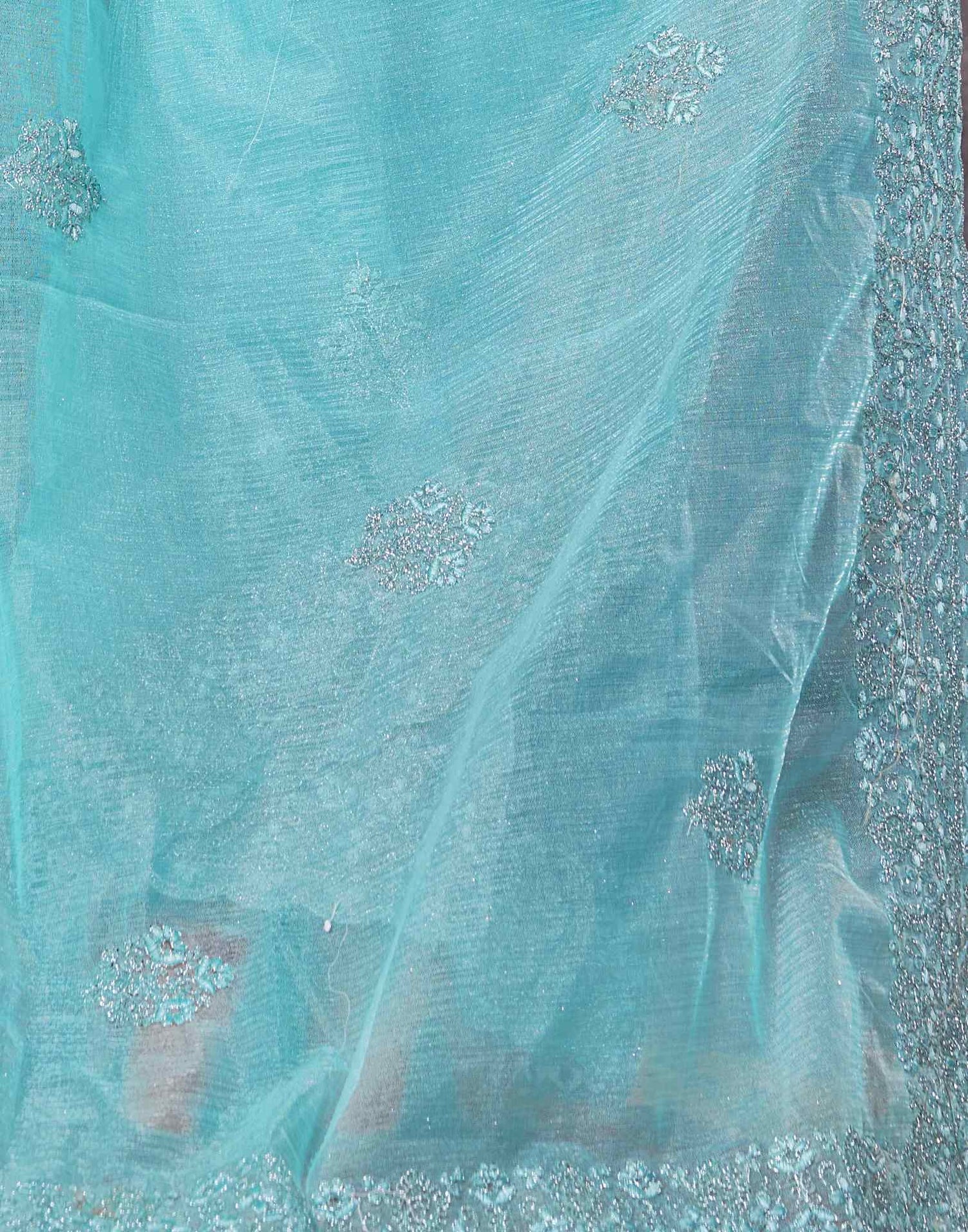 Light Blue Organza Embroidery Embellished  Saree