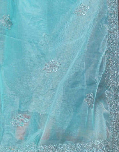 Light Blue Organza Embroidery Embellished  Saree