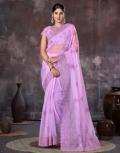 Lavender Organza Embroidery Embellished Saree