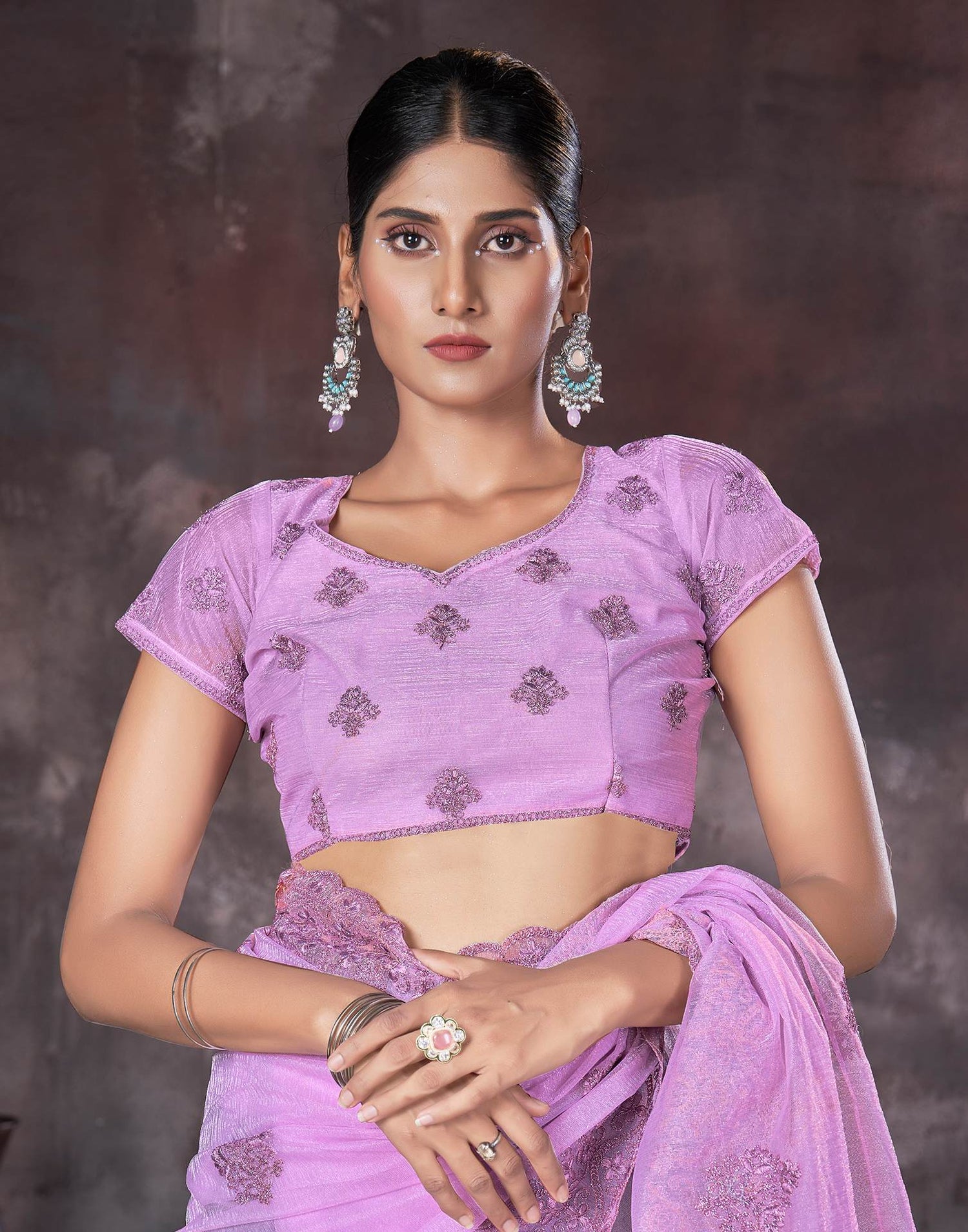 Lavender Organza Embroidery Embellished Saree