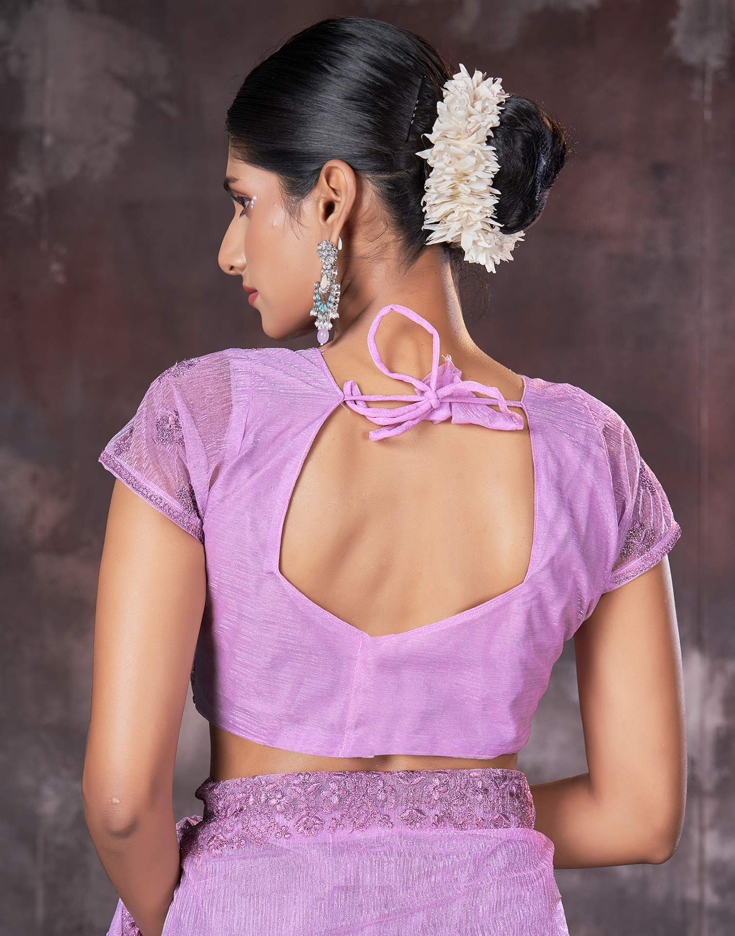 Lavender Organza Embroidery Embellished Saree