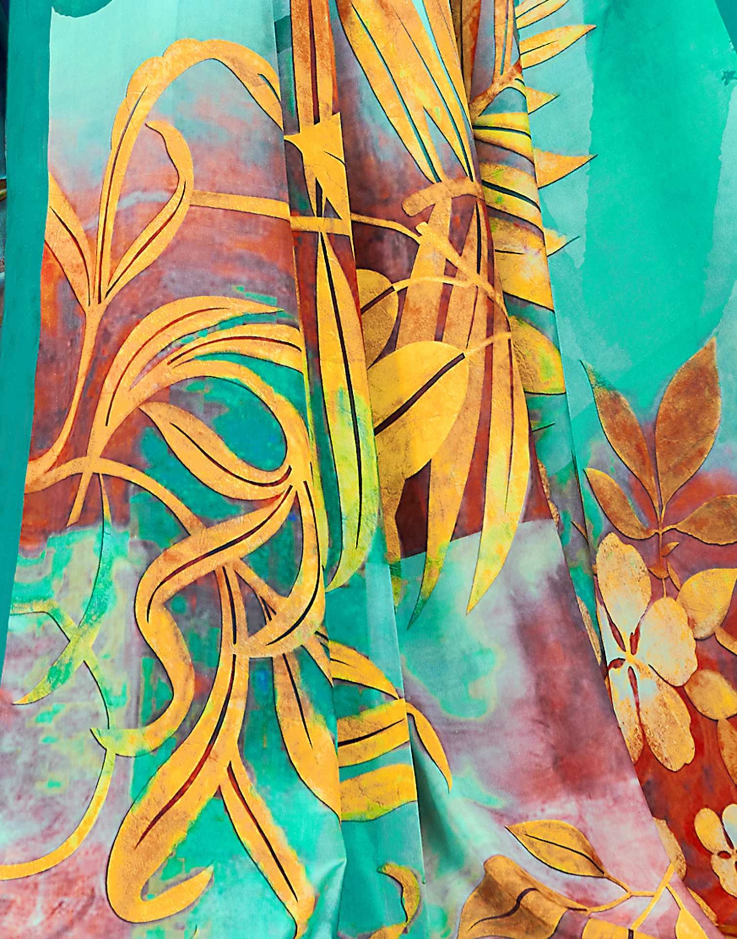 Turquoise Polyester  Printed Printed Saree