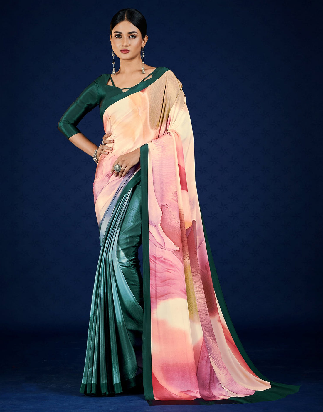 Green Polyester  Printed Printed Saree